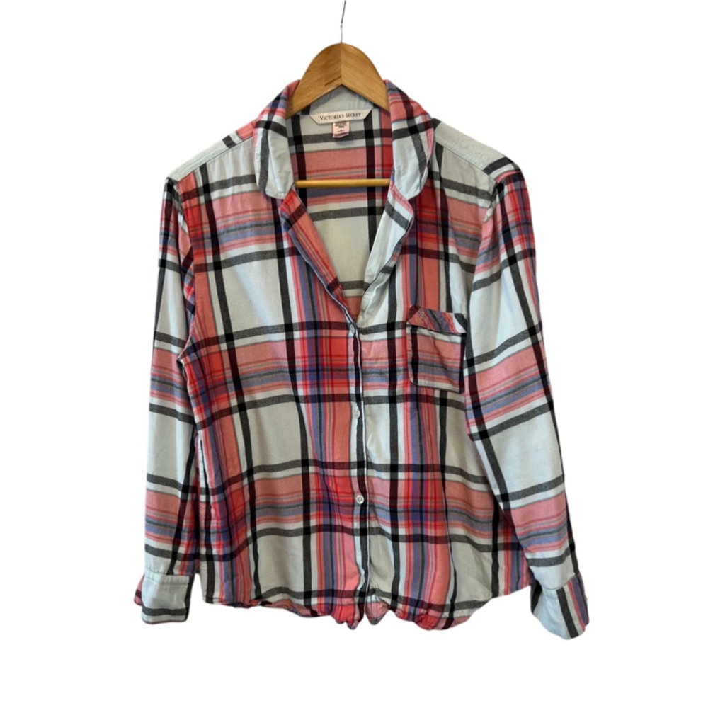 VICTORIA’S SECRET Plaid Button Up Lightweight Collared Casual Top M